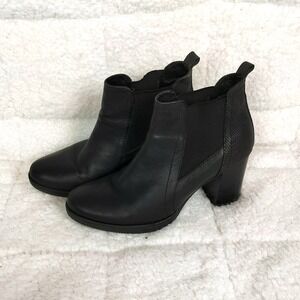 Bata Real Leather Block Heel Ankle Boot Black Chelsea Boots